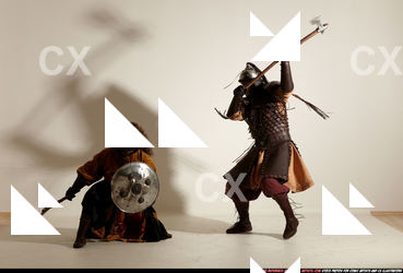 Adult Average White Fighting with sword Moving poses Army Men