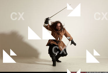 Man Adult Chubby White Fighting with sword Moving poses Army