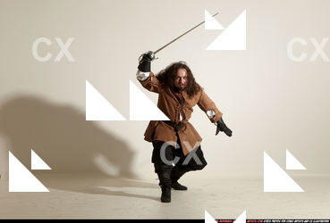 Man Adult Chubby White Fighting with sword Moving poses Army