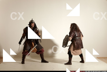 Adult Average White Fighting with sword Moving poses Army Men