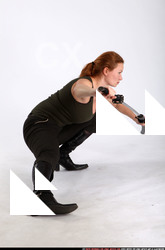 Woman Adult Athletic White Fighting with sword Kneeling poses Casual