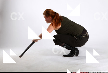 Woman Adult Athletic White Fighting with sword Kneeling poses Casual