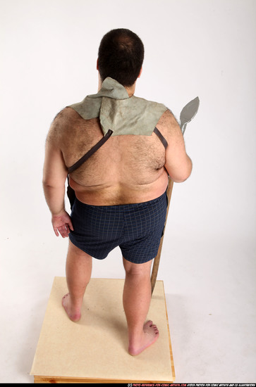 Man Adult Chubby White Fighting with spear Standing poses Underwear