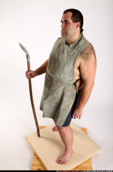 Man Adult Chubby White Fighting with spear Standing poses Underwear