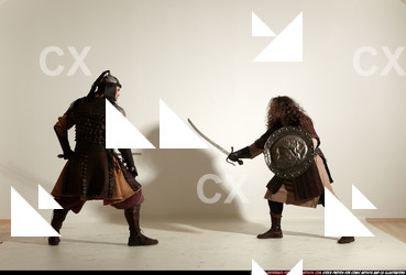 Adult Average White Fighting with sword Moving poses Army Men