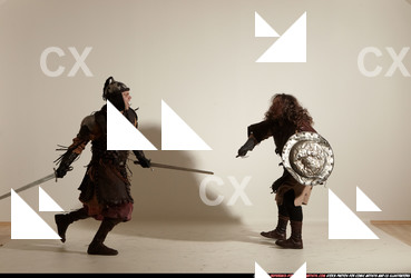 Adult Average White Fighting with sword Moving poses Army Men