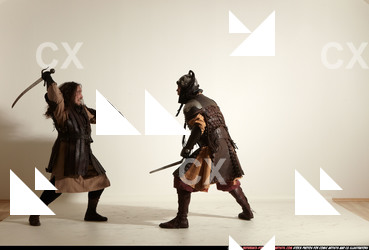 Adult Average White Fighting with sword Moving poses Army Men