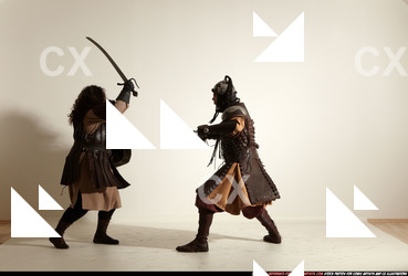 Adult Average White Fighting with sword Moving poses Army Men