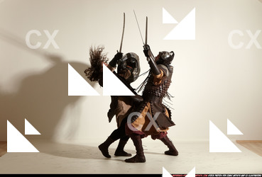 Adult Average White Fighting with sword Moving poses Army Men