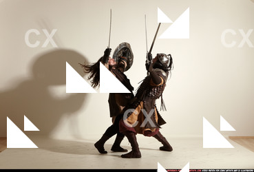 Adult Average White Fighting with sword Moving poses Army Men