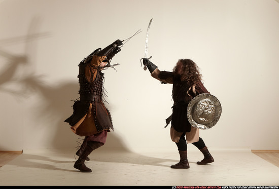 Adult Average White Fighting with sword Moving poses Army Men