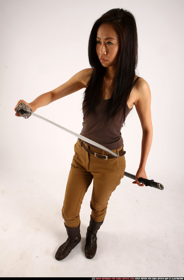 Woman Young Athletic Fighting with sword Standing poses Casual Asian