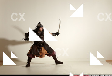 Man Adult Athletic White Fighting with sword Moving poses Army