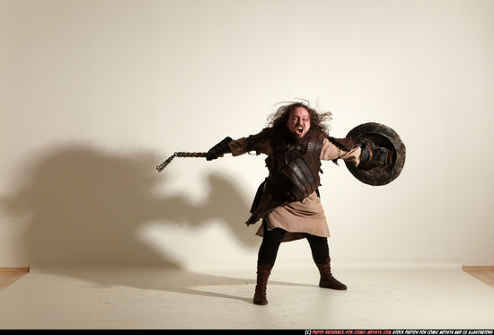 Man Adult Chubby White Fighting with hammer Moving poses Army