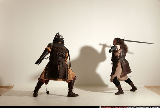 Adult Average White Fighting with sword Moving poses Army Men