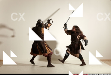 Adult Average White Fighting with sword Moving poses Army Men