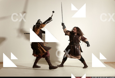 Adult Average White Fighting with sword Moving poses Army Men