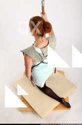 Woman Adult Average White Fighting with spear Kneeling poses Army