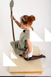 Woman Adult Average White Fighting with spear Kneeling poses Army