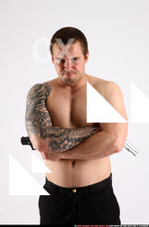 Man Adult Athletic White Fighting with gun Standing poses Pants