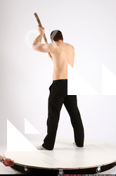 Man Adult Athletic White Fighting with spear Standing poses Pants