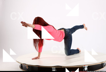 Woman Young Athletic White Fitness poses Kneeling poses Casual