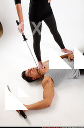 Man & Woman Adult Athletic White Fighting with sword Execution Casual