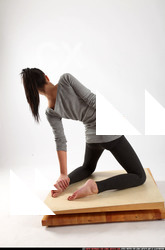 Woman Adult Athletic White Fitness poses Kneeling poses Casual