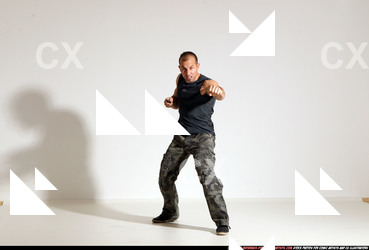 Man Adult Muscular White Fighting with knife Moving poses Army