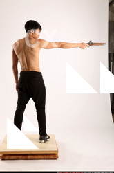 Man Young Athletic Fighting with rifle Standing poses Pants Asian