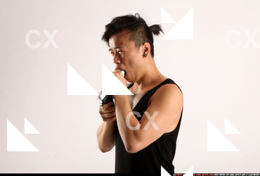 Man Young Athletic Fighting with gun Detailed photos Casual Asian