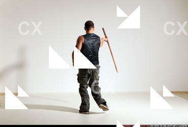 Man Adult Athletic White Fighting with sword Moving poses Casual