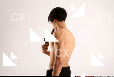 Man Young Athletic Fighting with gun Standing poses Pants Asian