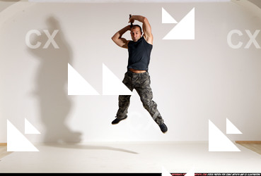 Man Adult Athletic White Fighting with sword Moving poses Casual