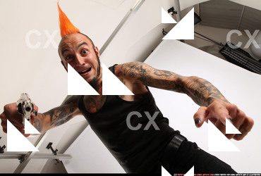 Man Adult Athletic White Fighting with gun Standing poses Casual