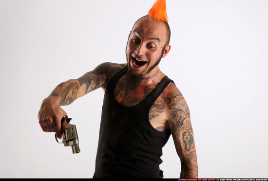 Man Adult Athletic White Fighting with gun Standing poses Casual