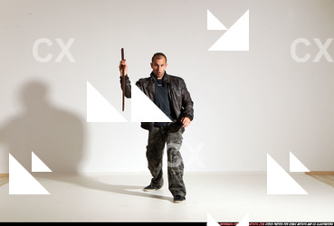 Man Adult Athletic White Fighting with sword Moving poses Casual