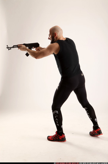 Man Adult Athletic White Fighting with submachine gun Standing poses Army