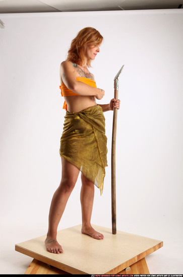Woman Adult Athletic White Fighting with spear Standing poses Army