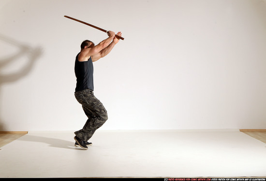 Man Adult Athletic White Fighting with sword Moving poses Army