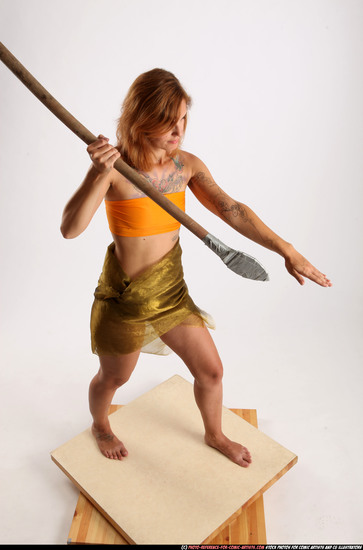Woman Adult Athletic White Fighting with spear Standing poses Army