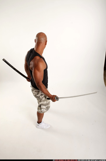 Man Adult Athletic Black Fighting with sword Standing poses Army