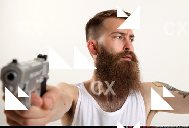 Man Adult Athletic White Fighting with gun Kneeling poses Casual