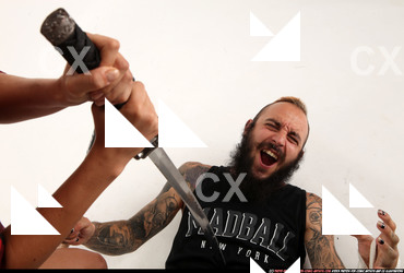 Man & Woman Adult Athletic White Fighting with sword Execution Casual