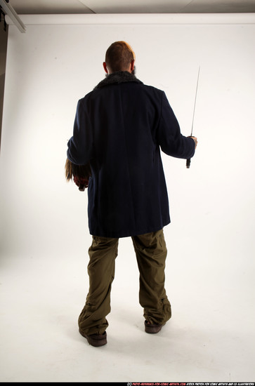 Man Adult Athletic White Fighting with sword Standing poses Coat