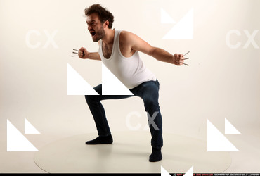 Man Adult Average White Fist fight Kneeling poses Casual