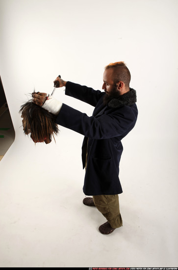 Man Adult Athletic White Fighting with sword Standing poses Coat