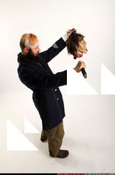 Man Adult Athletic White Fighting with sword Standing poses Coat