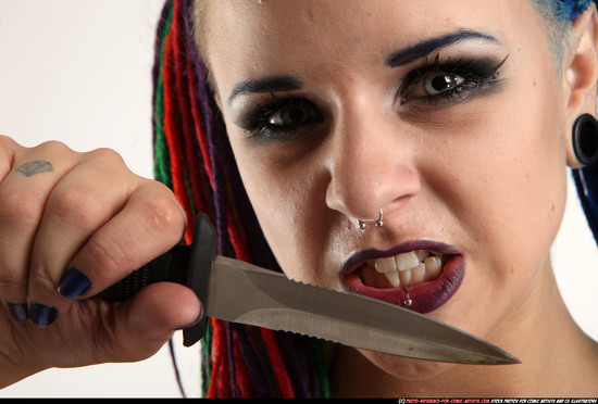 Woman Young Average White Fighting with knife Standing poses Casual
