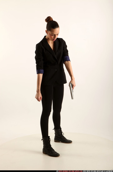 Woman Young Athletic White Fighting with gun Standing poses Business